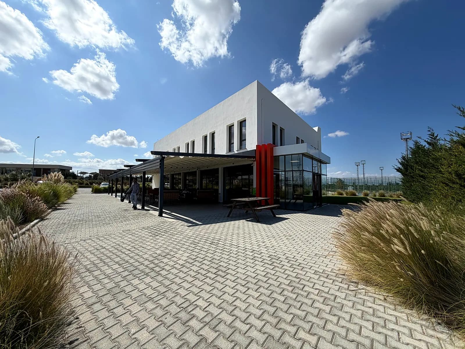 Campus building with a covered terrace