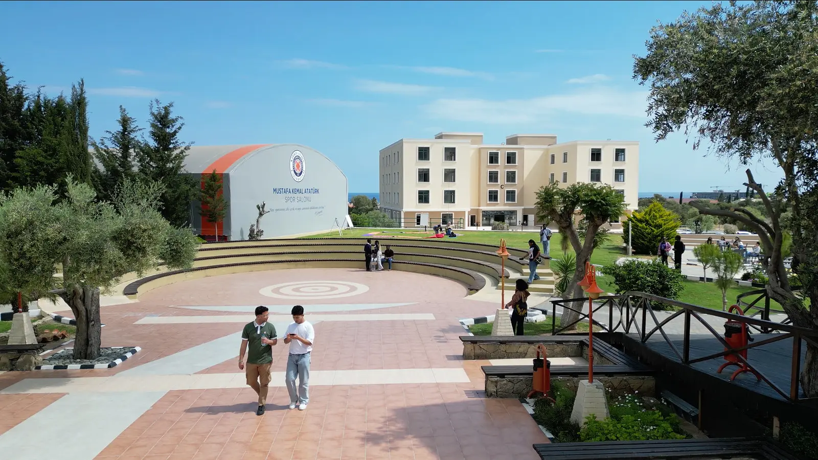 Central plaza and sports hall