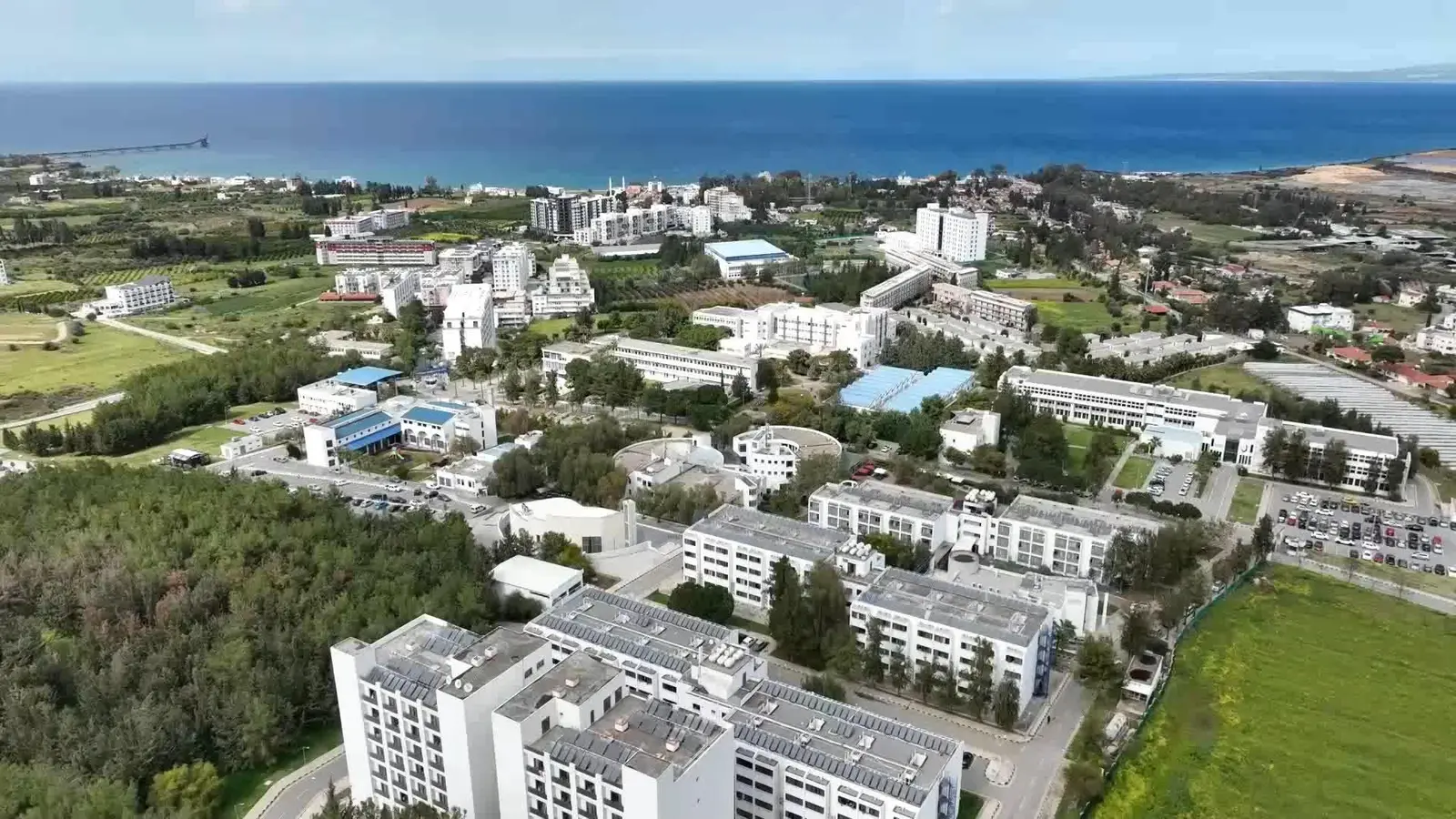 Campus from the air, towards the sea
