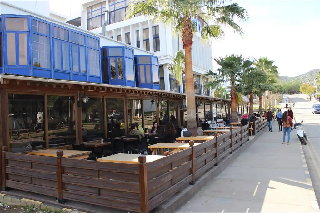 Café terrace on a campus street