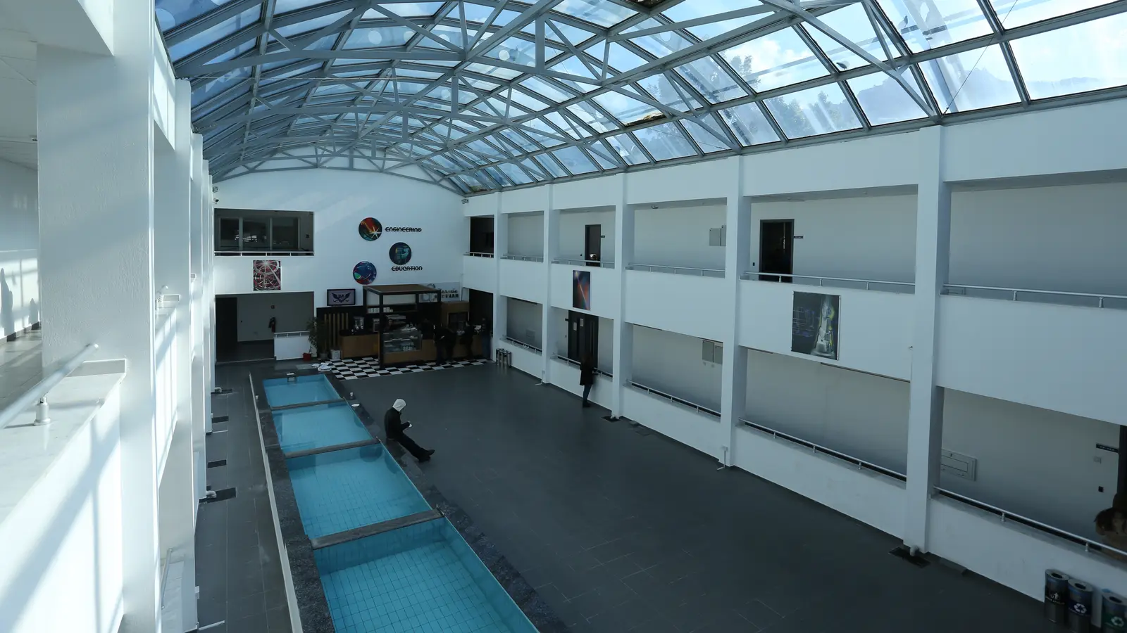 Atrium under a glass roof