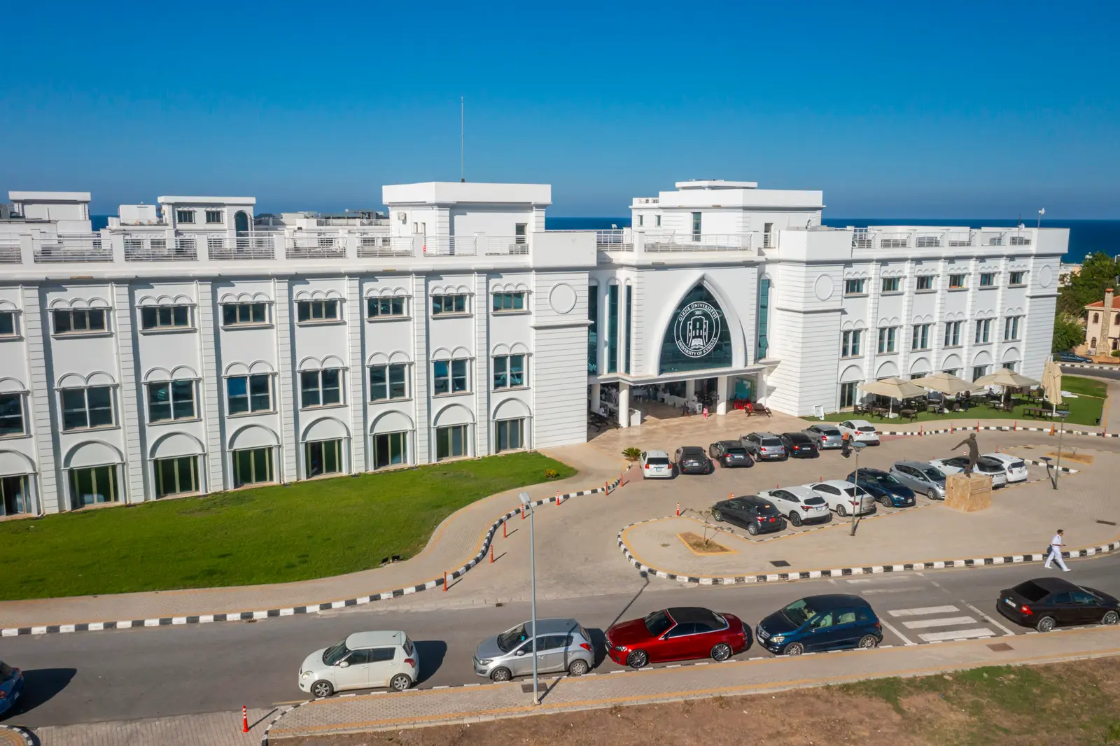 Main building and lawn from the air