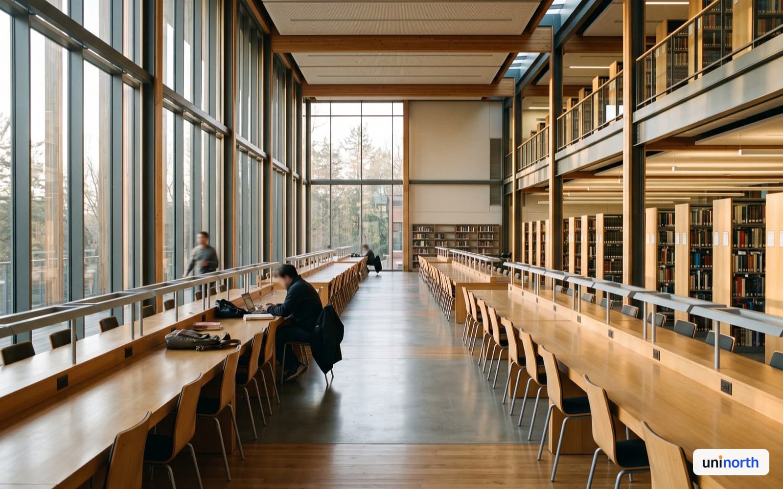 University campus courtyard with students walking